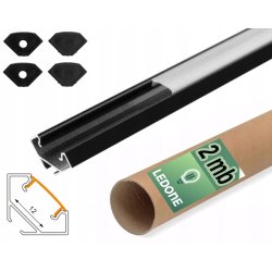 Zestaw 2mb Profil aluminiowy NAROŻNY CZARNY + KLOSZ mleczny do taśm led
