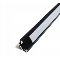Zestaw 2mb Profil aluminiowy NAROŻNY CZARNY + KLOSZ mleczny do taśm led