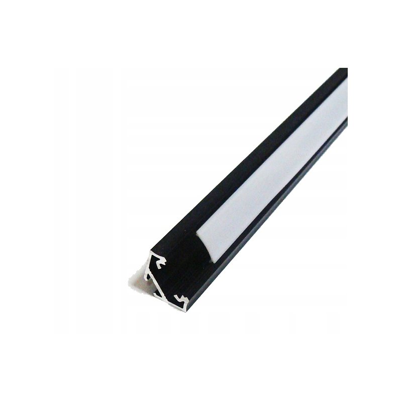 Zestaw 2mb Profil aluminiowy NAROŻNY CZARNY + KLOSZ mleczny do taśm led