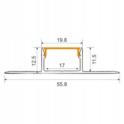 PROFIL XL aluminiowy srebrny do PŁYTEK gips + KLOSZ mleczny + zaślepki 2m