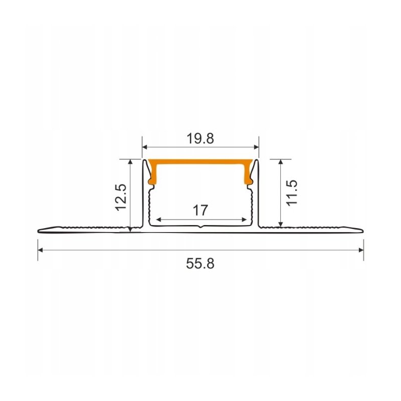 PROFIL XL aluminiowy srebrny do PŁYTEK gips + KLOSZ mleczny + zaślepki 2m