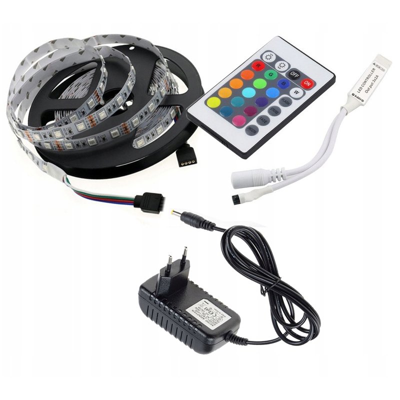 ZESTAW LED TAŚMA 1m RGB 5050 60/M +ZASILACZ, PILOT