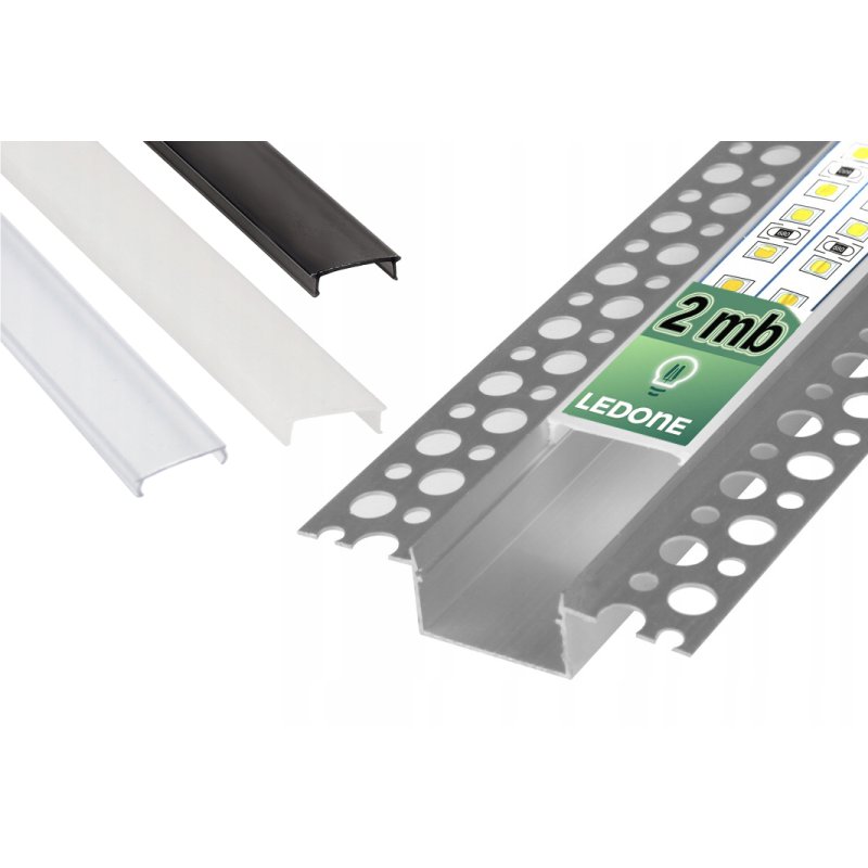 PROFIL aluminiowy XL szeroki do taśm led do płyt karton-gips KG + KLOSZ 2m