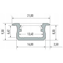 PROFIL ALUMINIOWY biały wpuszczany typ B do taśm LED 1m + KLOSZ