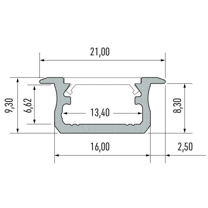 PROFIL ALUMINIOWY biały wpuszczany typ B do taśm LED 1m + KLOSZ