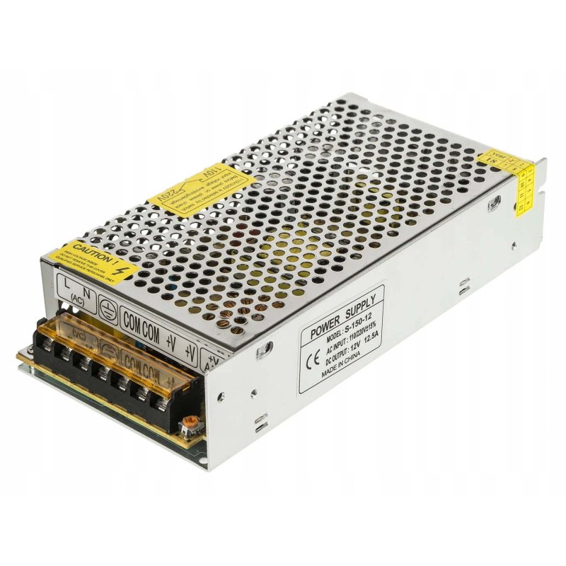 ZASILACZ 12V 12,5A 150W IP20 montażowy modułowy siatkowy do CCTV taśm LED
