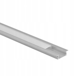 PROFIL aluminiowy WPUSZCZANY srebrny + KLOSZ mleczny zaślepki 3m do led