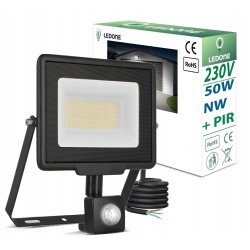 Naświetlacz halogen lampa LED 50W z czujnikiem ruchu PIR Barwa NEUTRALNA sl