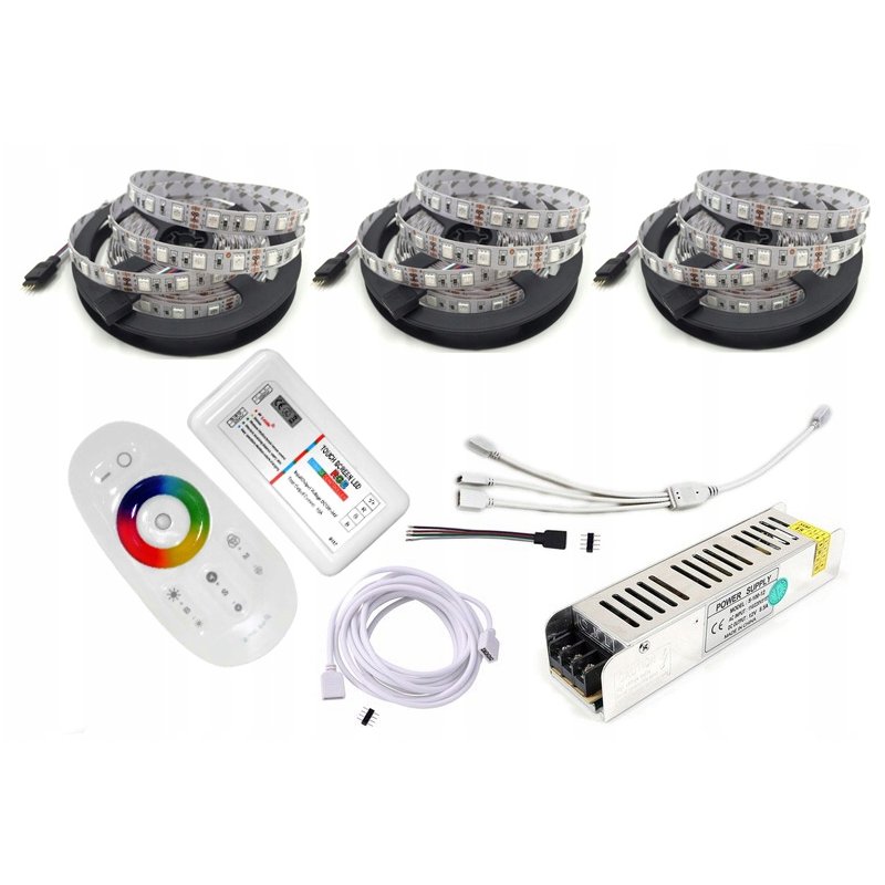 TAŚMA LED ZESTAW 15m RGB 5050 60/M PILOT DOTYK RF