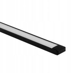 PROFIL aluminiowy NAWIERZCHNIOWY czarny + KLOSZ mleczny zaślepki 2m do led