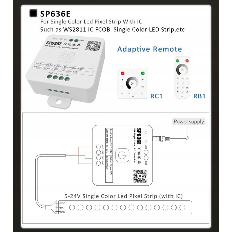 Kontroler Magic do taśm led MONO cyfrowy płynący sterownik WS2811 5-24V SPI