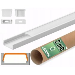 PROFIL aluminiowy NAWIERZCHNIOWY biały + KLOSZ mleczny zaślepki 2m do led