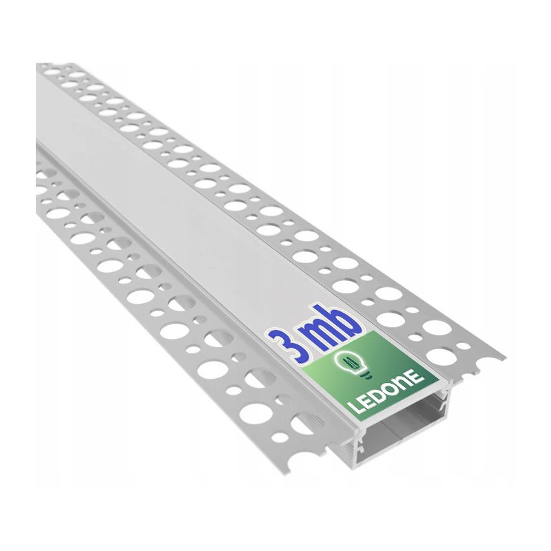 PROFIL XL aluminiowy do taśm led do płyt karton-gips KG + KLOSZ mleczny 3m