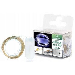 Lampki choinkowe ZIMNE sznur DRUCIK 20 LED 2m białe zimny na baterię CR2032