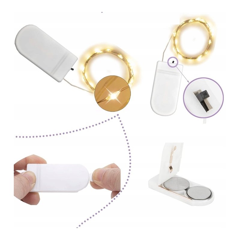 Lampki choinkowe ZIMNE sznur DRUCIK 20 LED 2m białe zimny na baterię CR2032