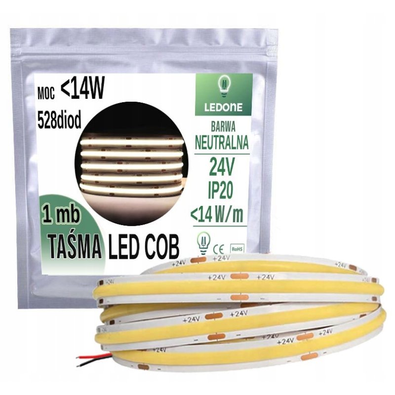 Taśma LED COB 24V 528 diod 14W na 1m NEUTRALNA PRO