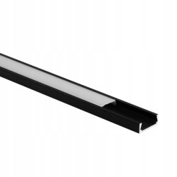 PROFIL aluminiowy NAWIERZCHNIOWY czarny + KLOSZ mleczny zaślepki 1m do led