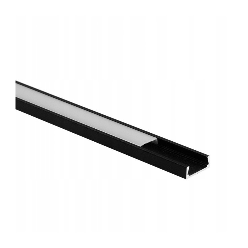 PROFIL aluminiowy NAWIERZCHNIOWY czarny + KLOSZ mleczny zaślepki 1m do led