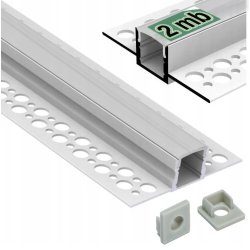PROFIL aluminiowy srebrny do PŁYTEK gips + KLOSZ mleczny + zaślepki 2m