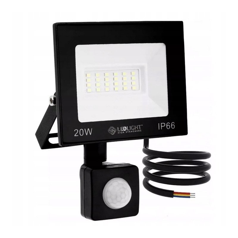 HALOGEN LED 20W NAŚWIETLACZ z czujnikiem ruchu PIR SLIM IP66 ROBOCZY zimny