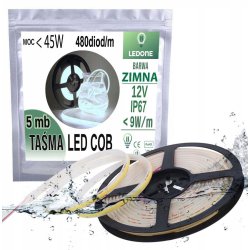 TAŚMA termococon LED COB 12V WODOODPORNA IP67 ZIMNY LINIA ŚWIATŁA ZIMNA 5M