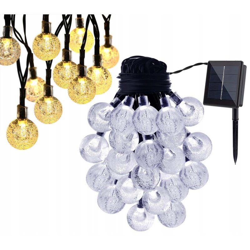 GIRLANDA solarna CIEPŁA Lampki ogrodowe SOLARNE 30 LED kulki CIEPŁE 5m