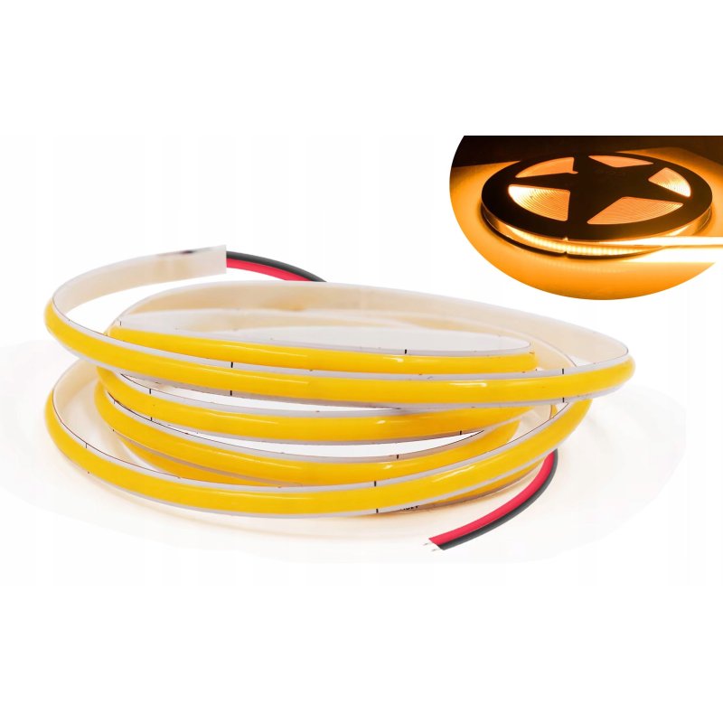Taśma LED COB WĄSKA 5mm 12V 10W 384diod/m neon linia ŚWIATŁA kolor ŻÓŁTY 1m