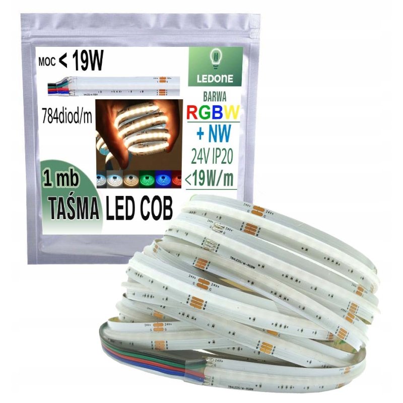 Taśma LED COB 784diod linia światła RGBW + NW neutralna 24V 19w/m 1mb