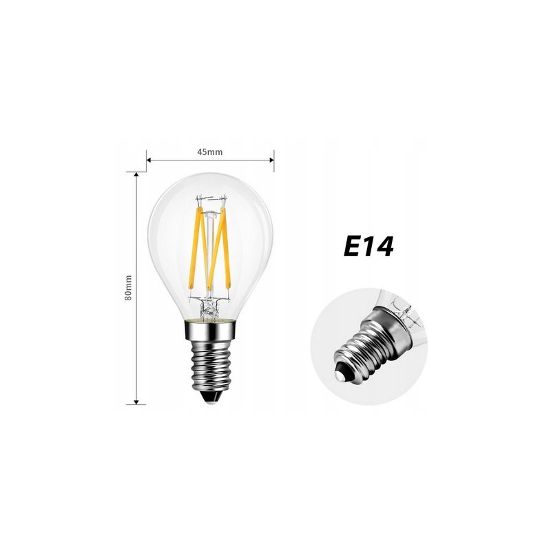 Żarówka E14 LED FILAMENT G45 4W EDISON kulk CIEPŁA