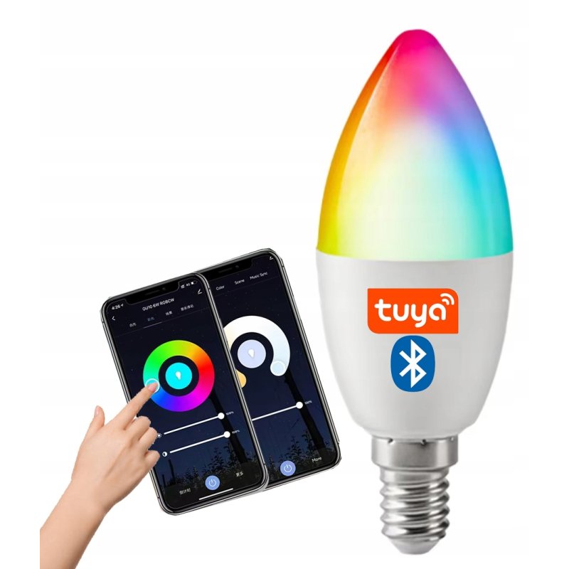 Żarówka LED SMART BT E14 C37 5W RGB+CCT rgbw sterowana BLUETOOTH TUYA
