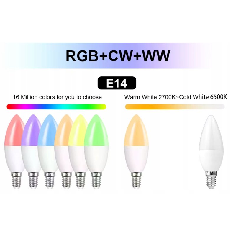 Żarówka LED SMART BT E14 C37 5W RGB+CCT rgbw sterowana BLUETOOTH TUYA