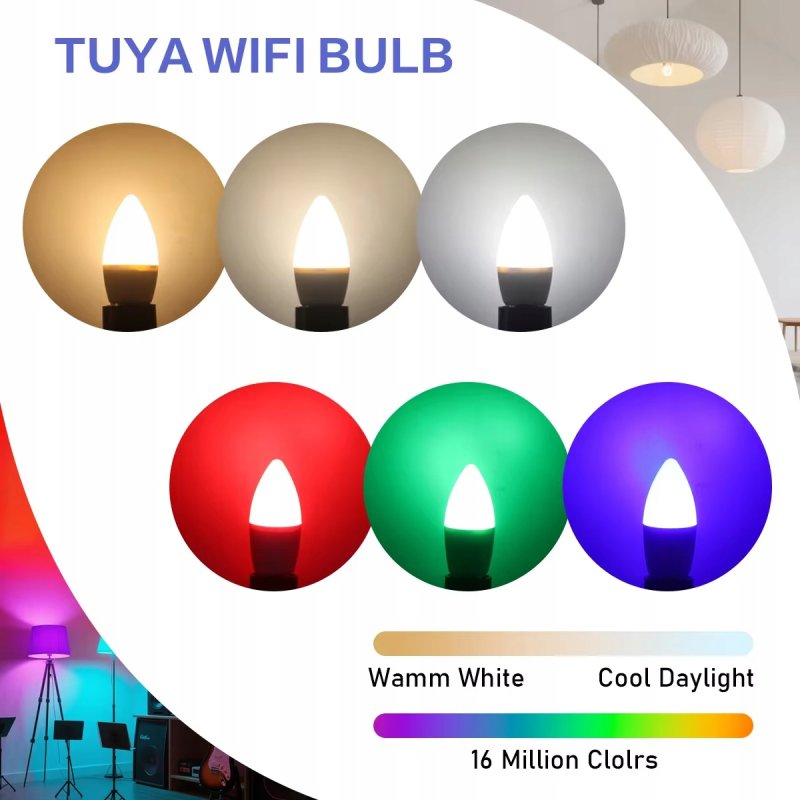 Żarówka LED SMART BT E14 C37 5W RGB+CCT rgbw sterowana BLUETOOTH TUYA