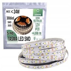 TAŚMA PASEK LED 2835 300 IP20 5m DZIENNA SAMOPRZYLEPNA 12V UNIWERSALNA CE
