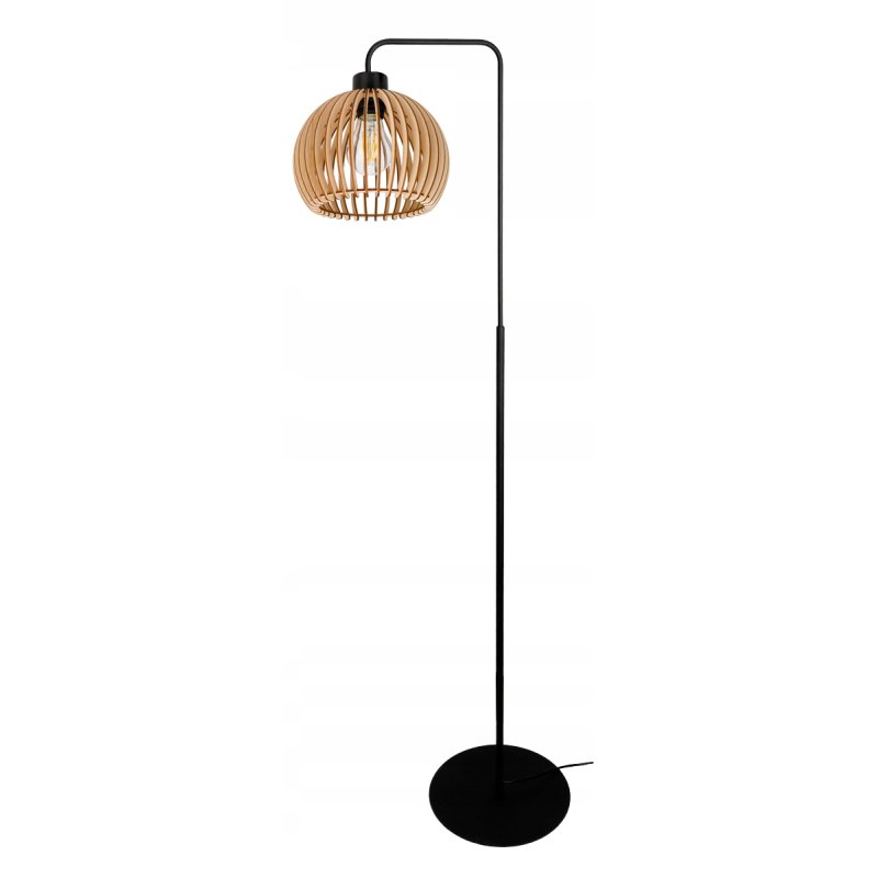 LAMPA STOJĄCA PODŁOGOWA LOFT NA LED E27 STAŁA GIĘTA Z KLOSZEM DREWNO 150CM
