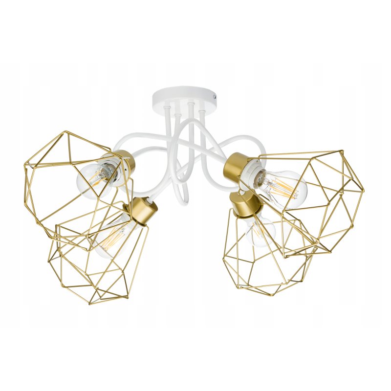 Lampa sufitowa żyrandol wisząca LOFT kręcona drut diament na 4x E27 złota