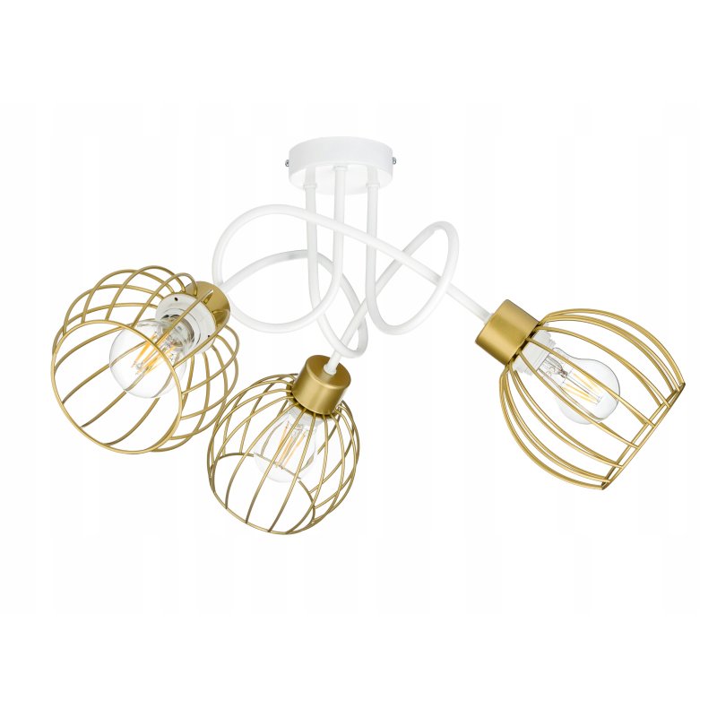 Lampa sufitowa żyrandol wisząca LOFT kręcona drut kula na 3x E27 złota