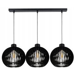 LAMPA sufitowa wisząca CZARNA zwis Loft na 3x E27 Drewno CZARNE