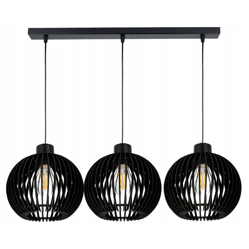 LAMPA sufitowa wisząca CZARNA zwis Loft na 3x E27 Drewno CZARNE