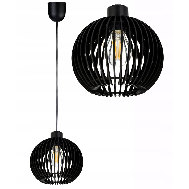 LAMPA sufitowa wisząca CZARNA zwis Loft na 1x E27 Drewno CZARNE