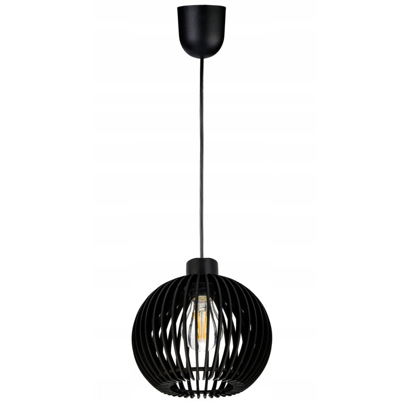 LAMPA sufitowa wisząca CZARNA zwis Loft na 1x E27 Drewno CZARNE