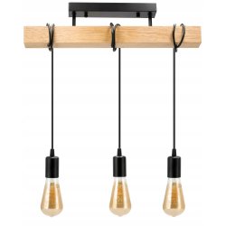 LAMPA drewniana belka wisząca sufitowa ŻYRANDOL ZWIS LOFT CZARNY na 3x E27