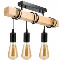 LAMPA drewniana belka wisząca sufitowa ŻYRANDOL ZWIS LOFT CZARNY na 3x E27