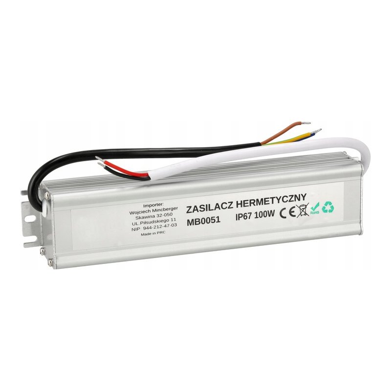 Zasilacz 12V 100W 8,3A wodoodporny taśm LED IP67 hermetyczny metal