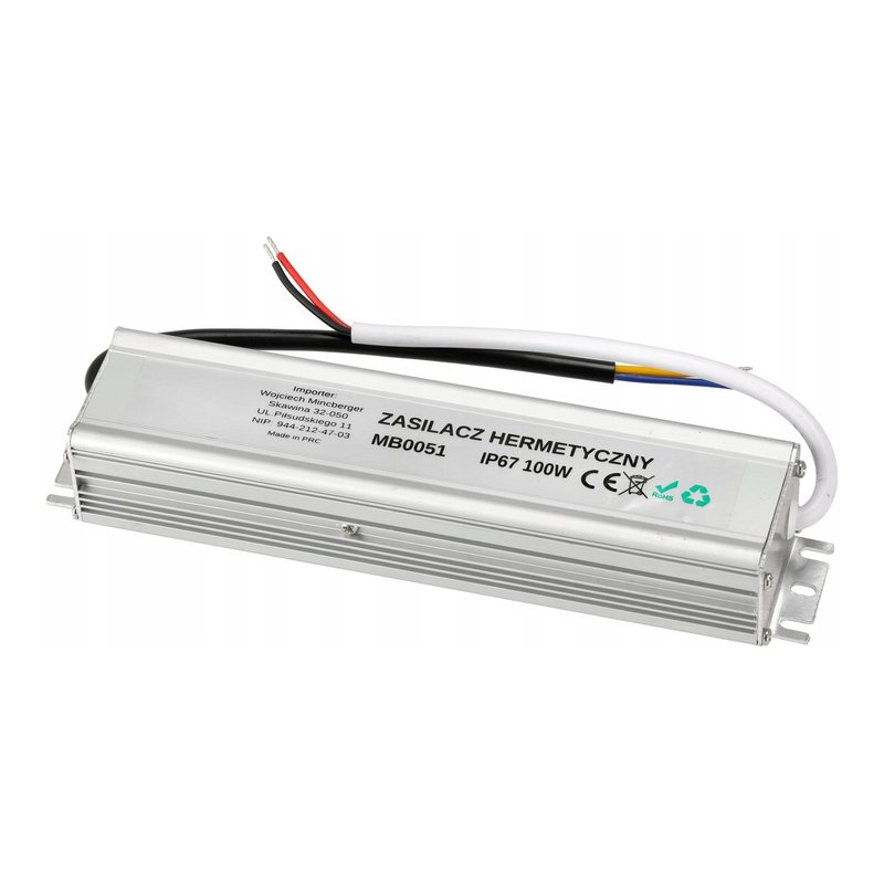 Zasilacz 12V 100W 8,3A wodoodporny taśm LED IP67 hermetyczny metal