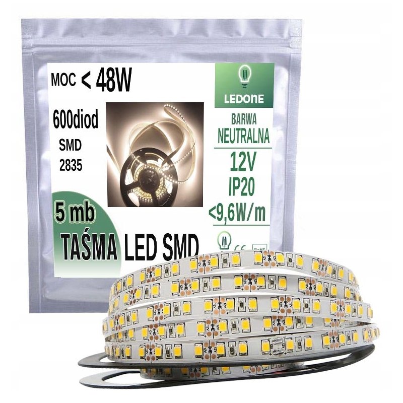 TAŚMA LED 2835 SMD 120 /m 5m LEDY LISTWA NEUTRALNA DZIENNA BIAŁA