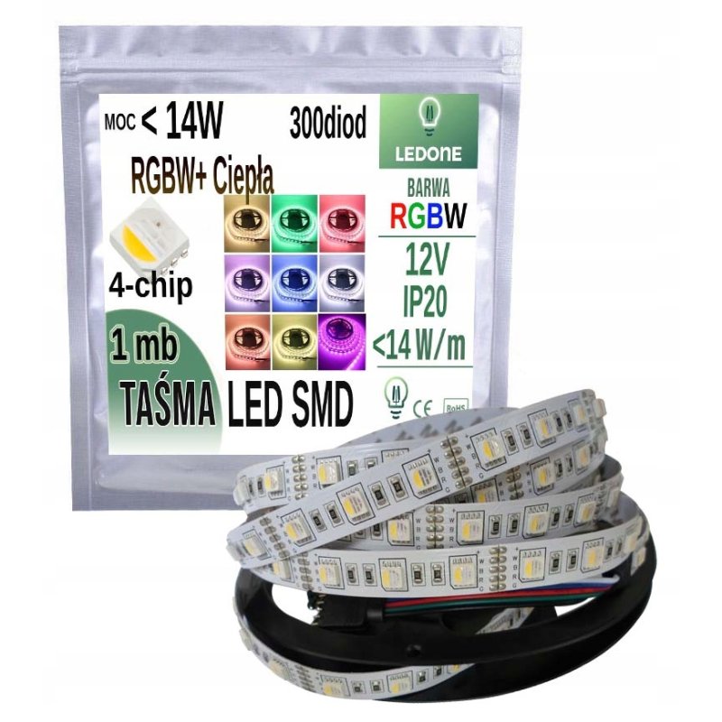 TAŚMA LED PREMIUM RGBW + WW 4in1 5050 IP20 300d 1m
