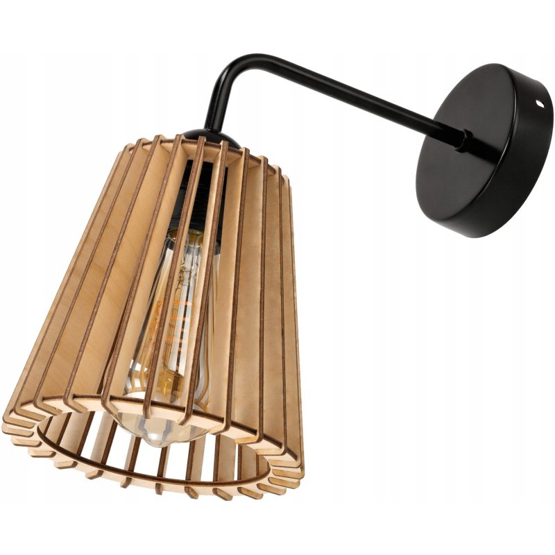 Lampa kinkiet ścienny stały prosty LOFT klosz PIRAMIDKA Drewno na 1x E27