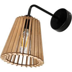 Lampa kinkiet ścienny stały prosty LOFT klosz PIRAMIDKA Drewno na 1x E27