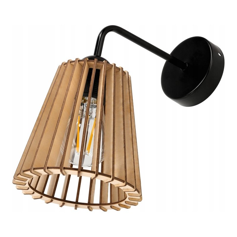 Lampa kinkiet ścienny stały prosty LOFT klosz PIRAMIDKA Drewno na 1x E27