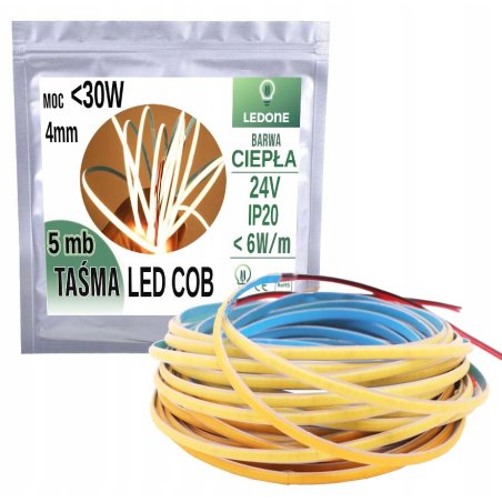 Taśma LED COB WĄSKA 4mm 24V...